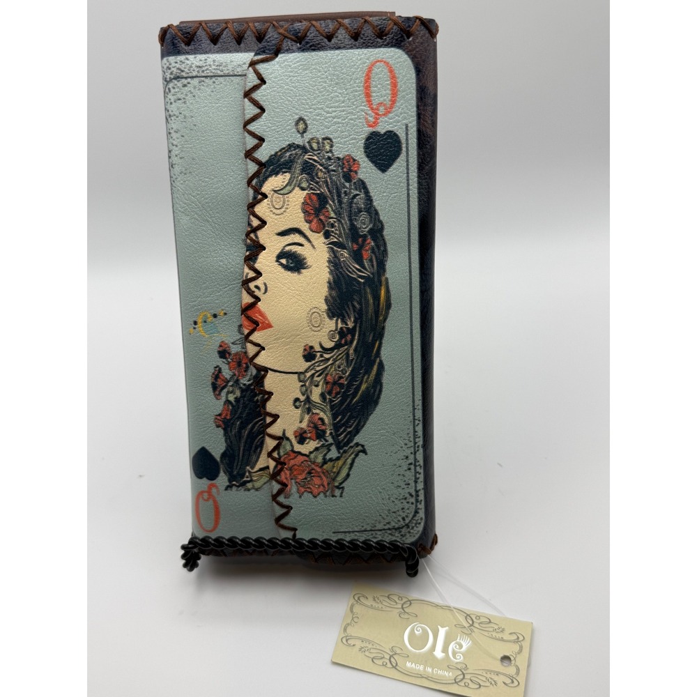 Queen Playing Card Wallet Clutch‎ Women's Designer Vegan Leather Coin Purse NEW